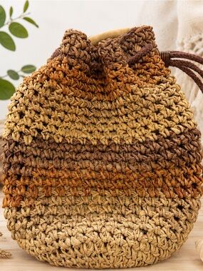 Corn Husk Woven Shoulder Sling Bag Boho Drawstring Natural Fiber Purse